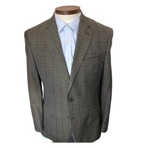 Jos. A. Bank 40L Silk Wool Classic Gray Plaid Check Blazer Traditional Fit
